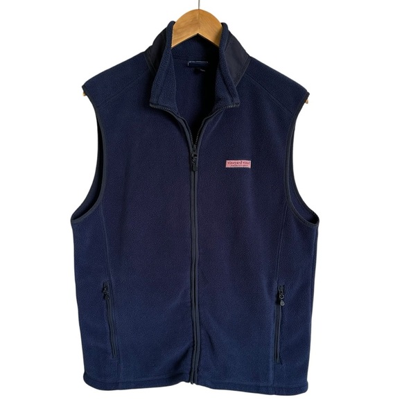 Vineyard Vines Mens Medium Navy Blue Fleece Vest Zip up Jacket Lightweight Golf - Picture 1 of 5